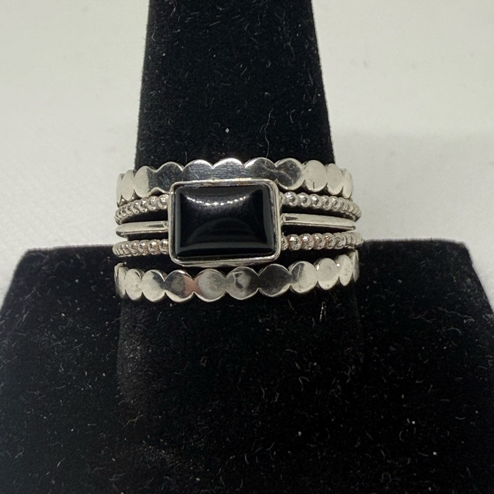 5 Stack Ring Set Black Onyx And Sterling Silver S… - image 2